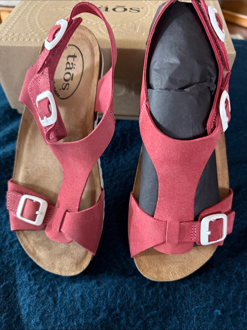 NIB Taos MVP Rose Suede Buckle T-Strap Sandals 8